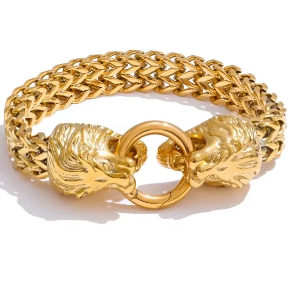Stainless Steel Lion Head Gold  Bracelet-Unisex With the Gift Box - Picture 8 of 11
